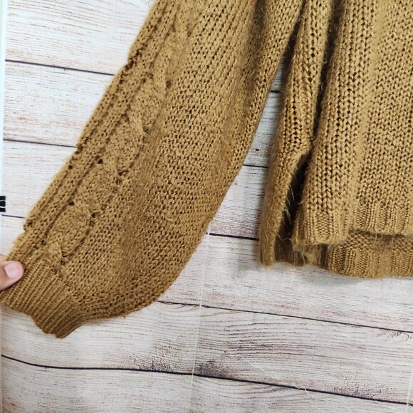 Wooden Ships Sweater Mohair Wool Cable Knit Brown Women's Size M/L - Picture 13 of 14